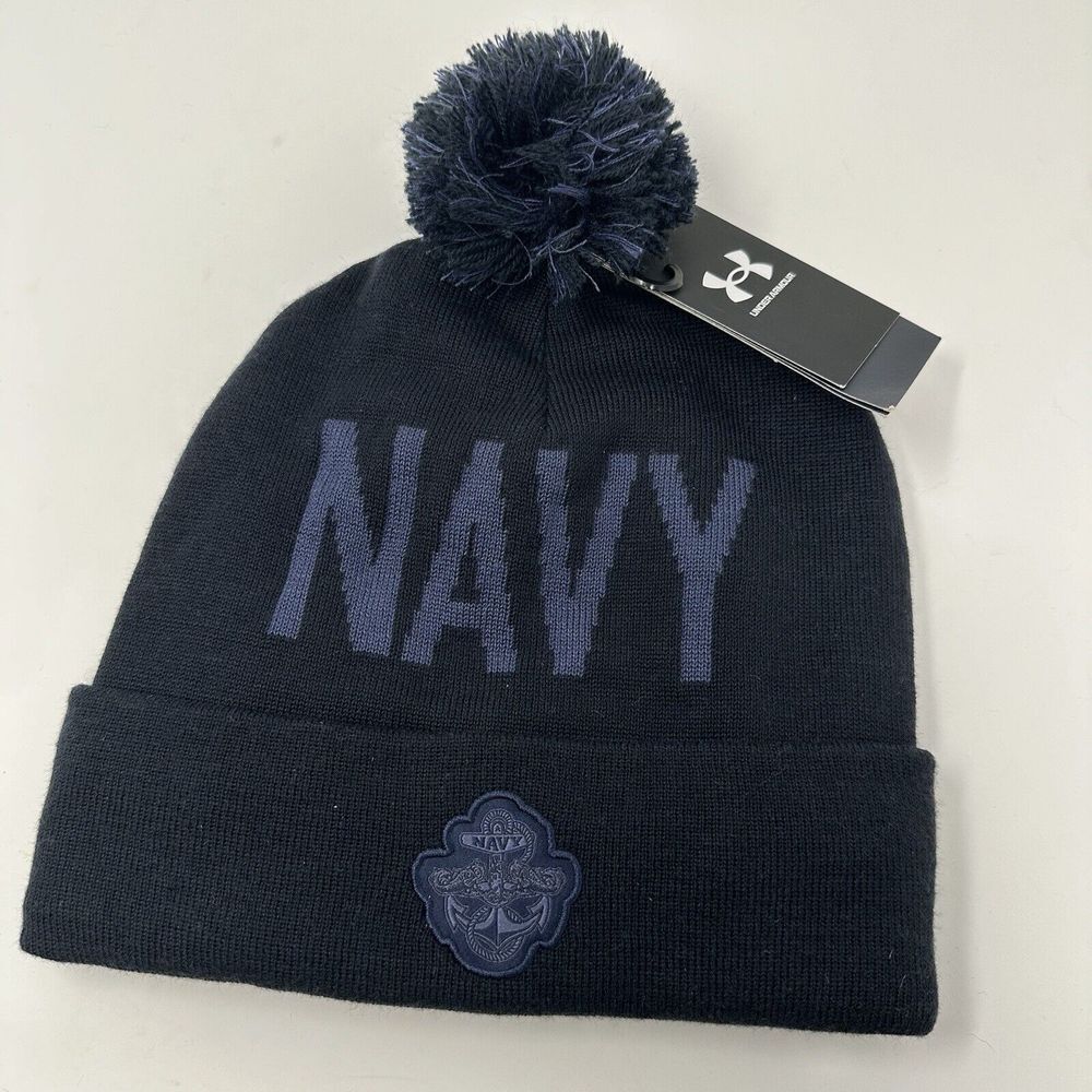 NEW Under Armour Naval Academy Midshipmen Navy Cuffed‎ Pom Hat Winter Cap Beanie - Picture 8 of 8